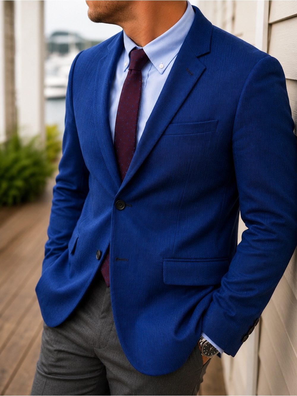 Men's Royal Blue Classic Blazer - Smart Casual Tailored Jacket